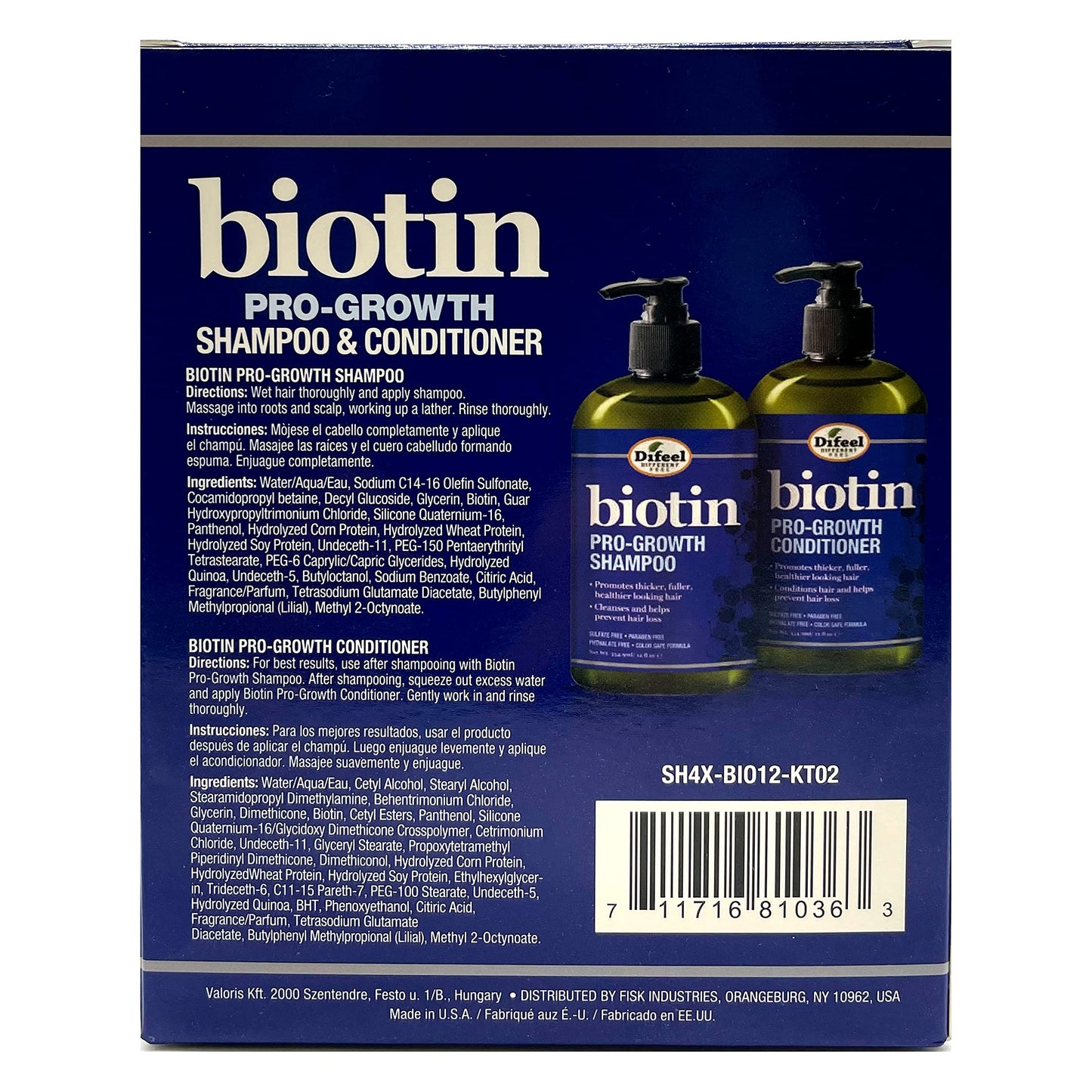 KIT Capilar (Shampoo y Acondicionador) Biotina Pro Growht Difeel (355ml)
