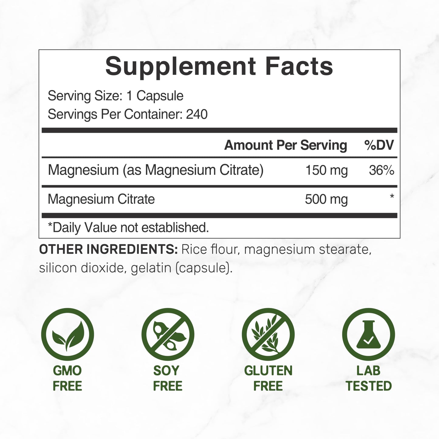 Citrato de Magnesio Deal Supplement 500mg (240 cápsulas)