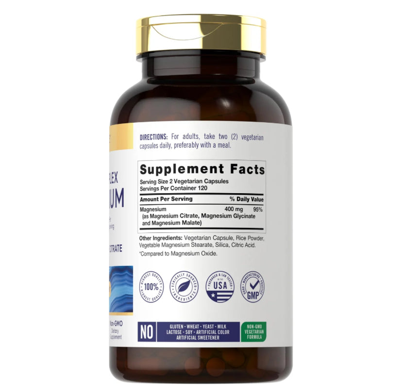 Triple Magnesio (Glicinato + Citrato + Malato) Carlyle (240 cápsulas)