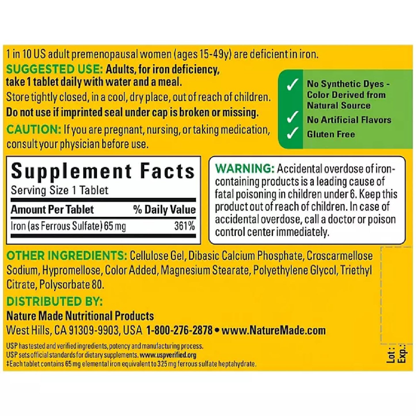 Hierro Nature Made 65mg (365 tabletas)