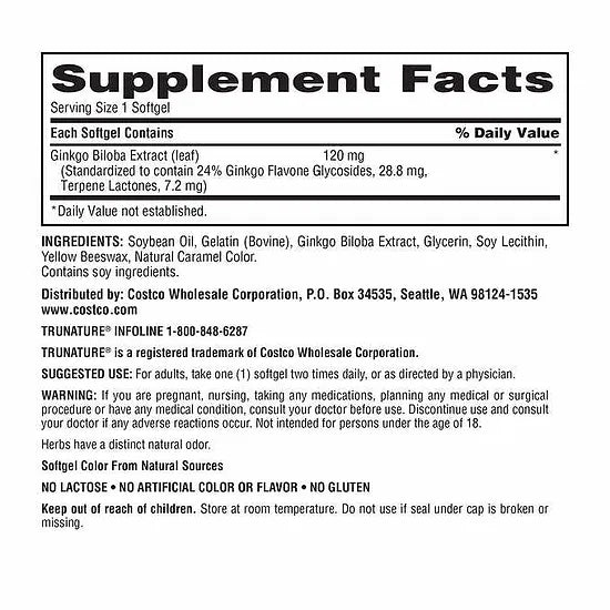 Ginkgo Biloba Trunature 120mg (340 softgels)