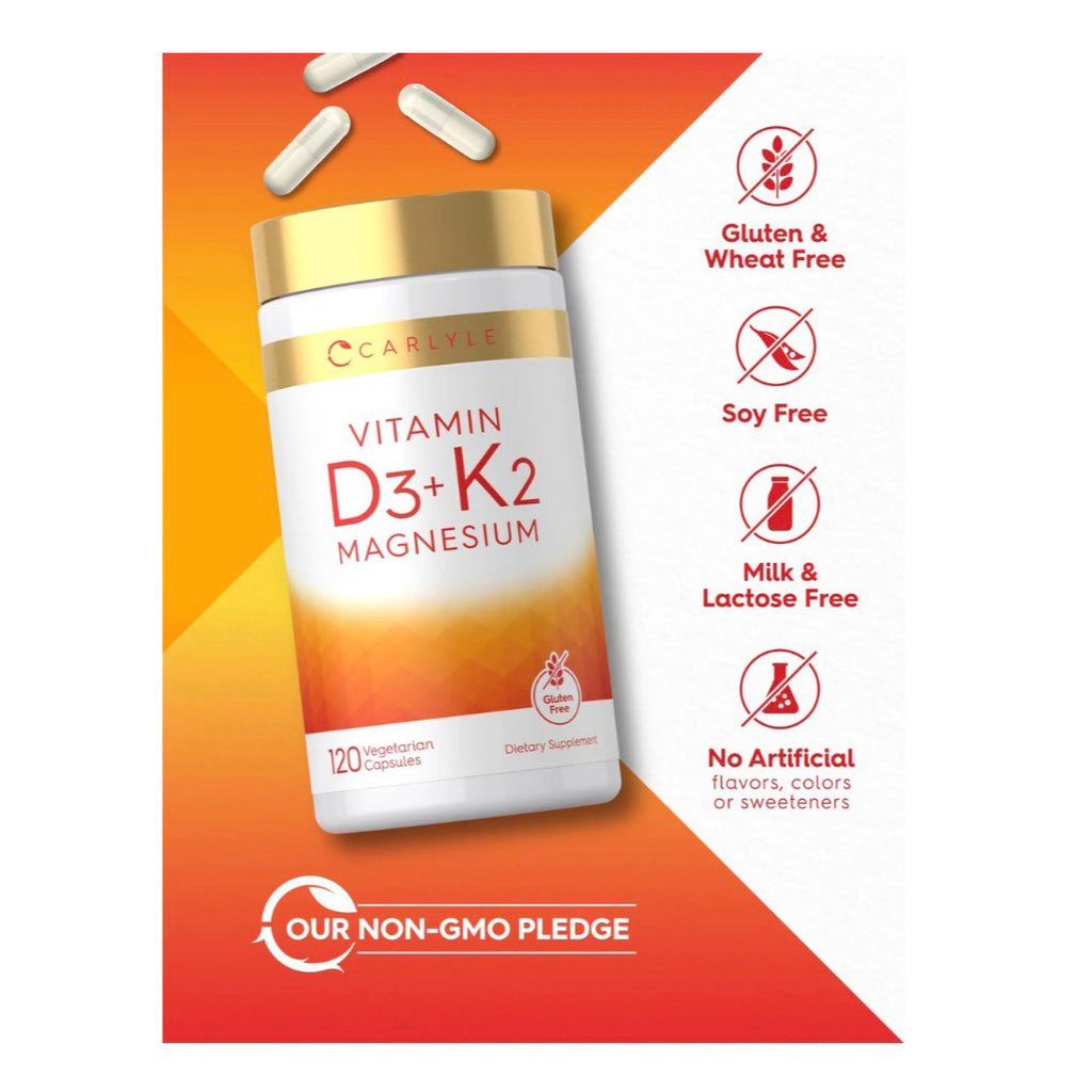 Vitamina D3 + K2 con Magnesio Carlyle (120 cápsulas)