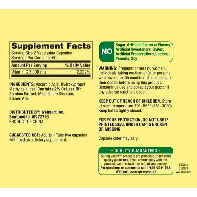 Vitamina C Spring Valley 2.000mg (120 cápsulas)