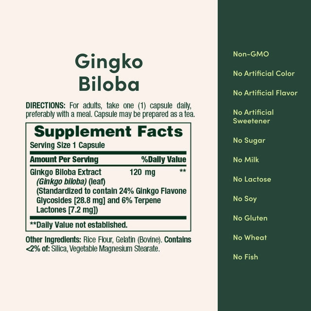 Ginkgo Biloba Nature's Bounty 120mg (100 cápsulas)