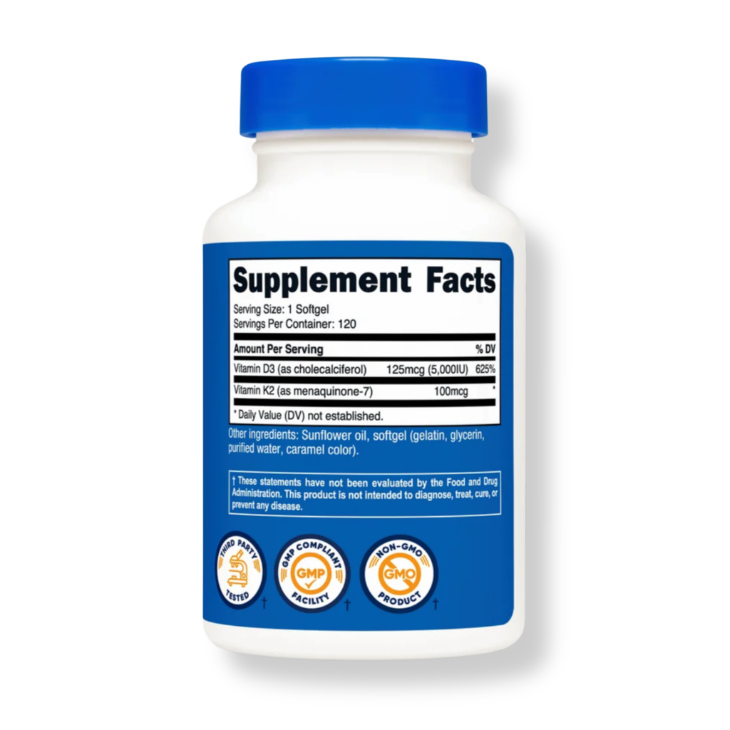 Vitamina K2 + D3 Nutricost (120 cápsulas)