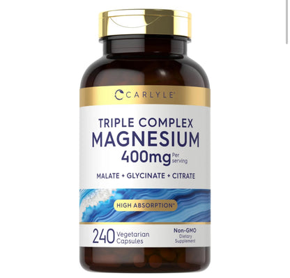 Triple Magnesio (Glicinato + Citrato + Malato) Carlyle (240 cápsulas)