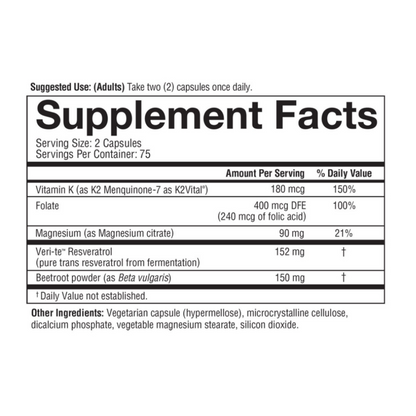 Heart (Vitamina K2 + Resveratrol) Youtheory (150 cápsulas)
