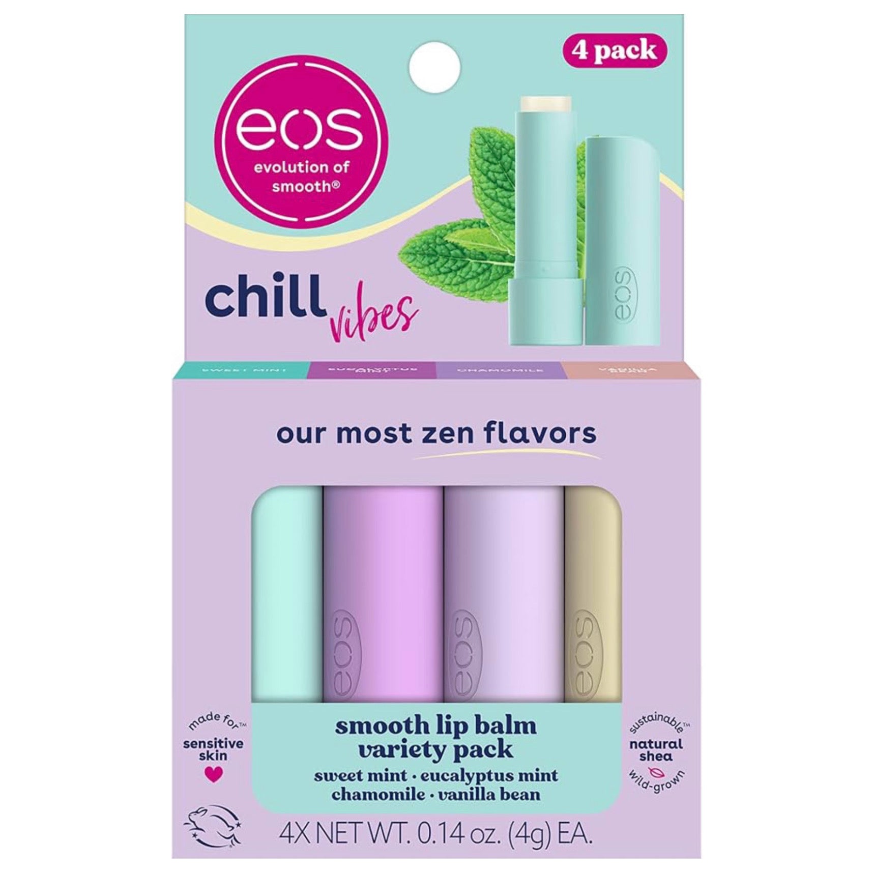 Hidratante de Labios EOS Chill Vibes Lip Balm (4 Unidades)