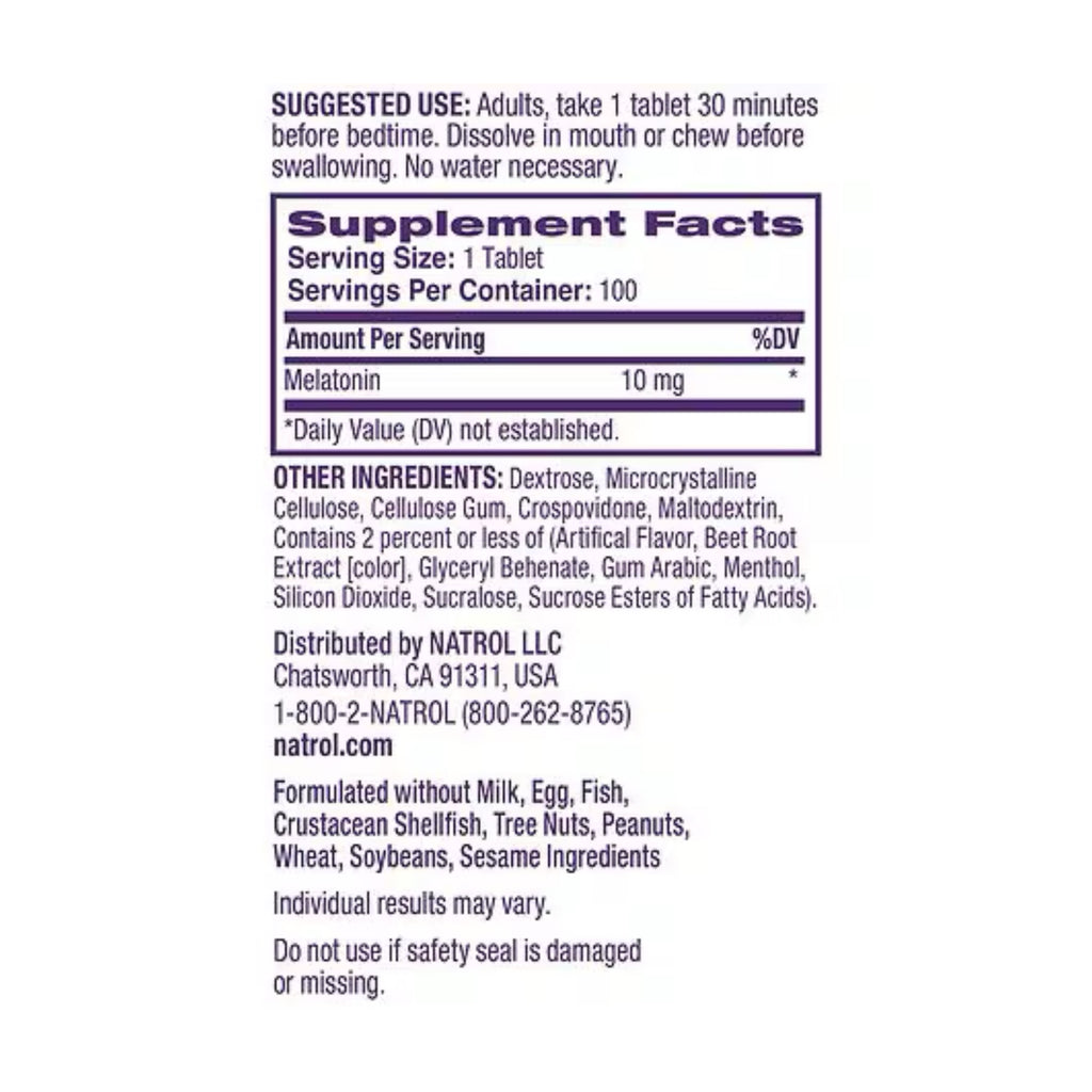 Melatonina NATROL 10mg (100 tabletas)