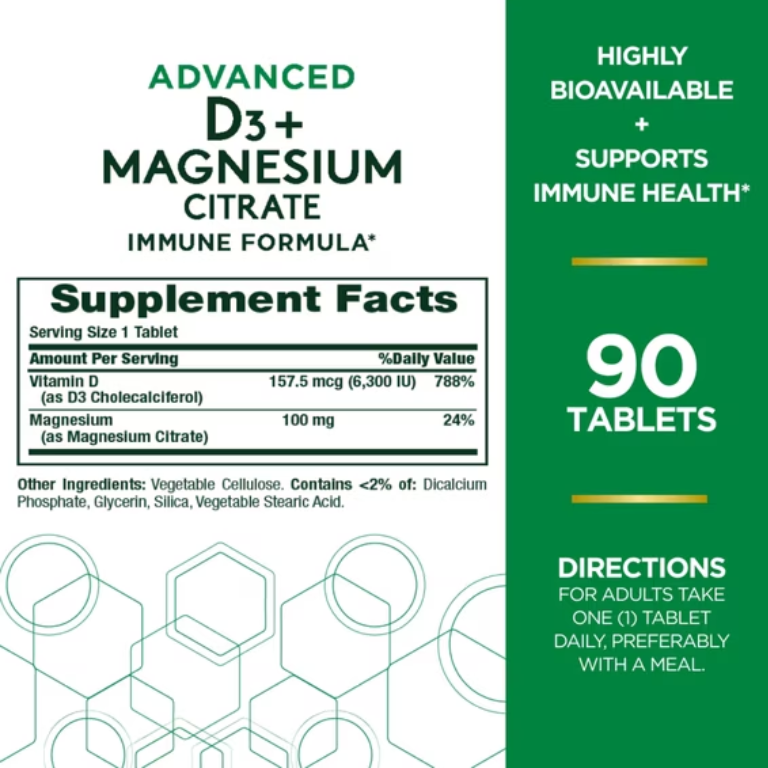 Citrato de Magnesio + D3 Nature's Bounty (90 tabletas)