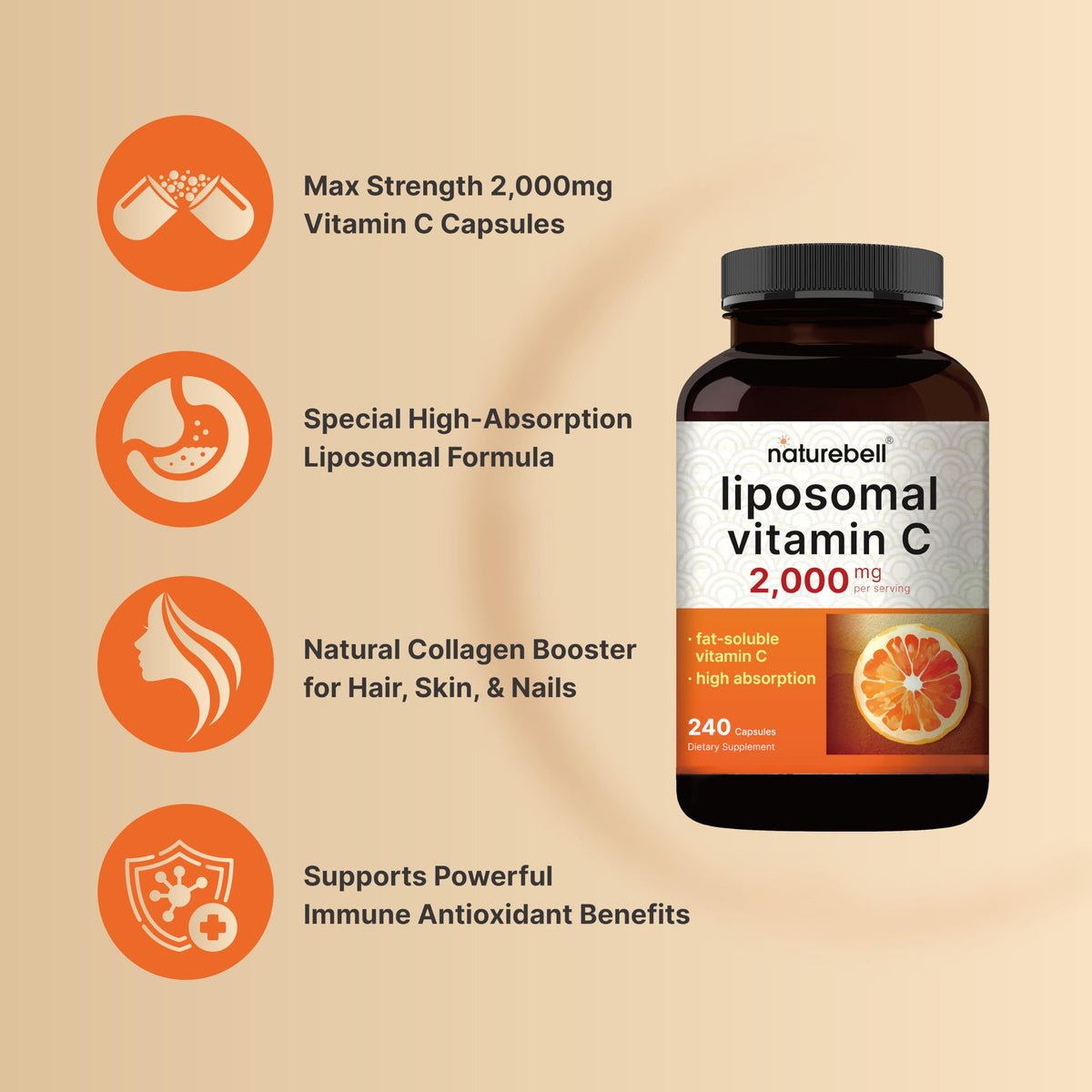 Vitamina C liposomal 2000 mg NatureBell (240 cápsulas)