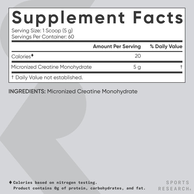 Creatina Monohidratada en polvo Sports Research (300 gramos)