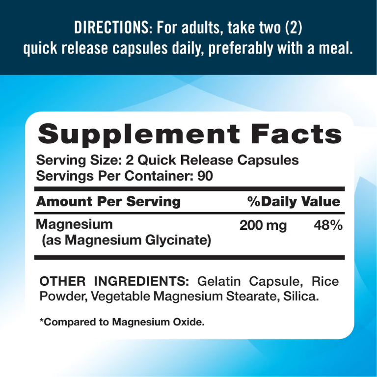 Glicinato de Magnesio Natures Truth 200mg (180 cápsulas)