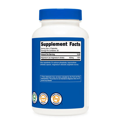 Citrato de Magnesio Nutricost 420mg (120 cápsulas)
