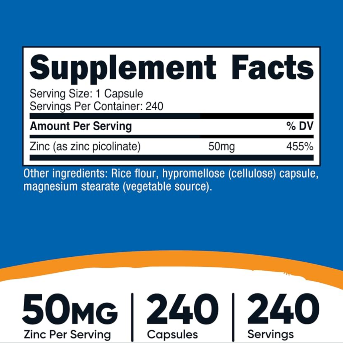 Picolinato de Zinc Nutricost 50mg (240 cápsulas)