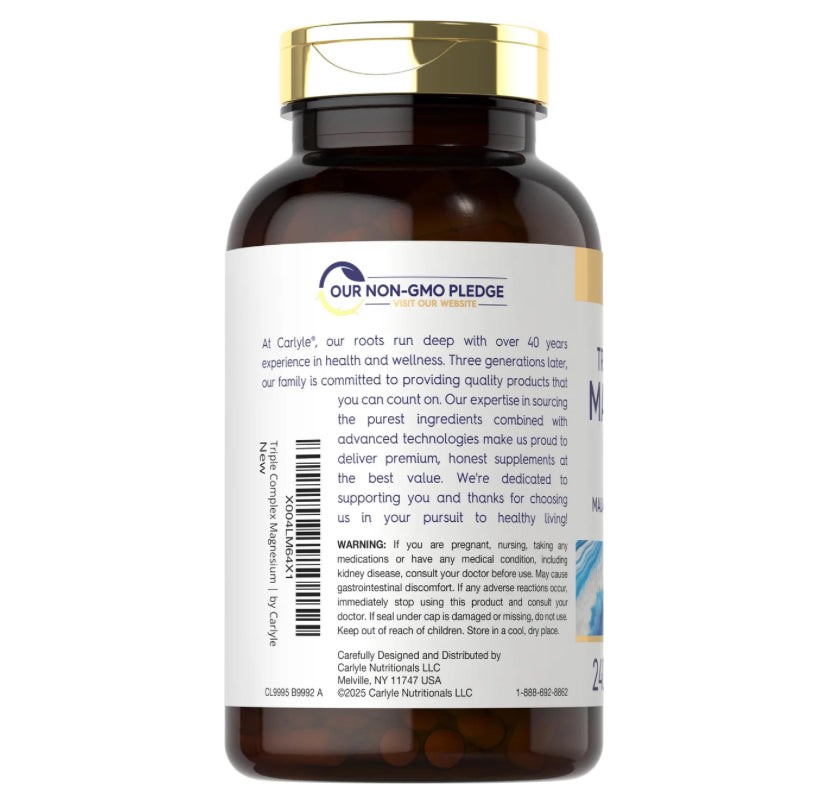 Triple Magnesio (Glicinato + Citrato + Malato) Carlyle (240 cápsulas)