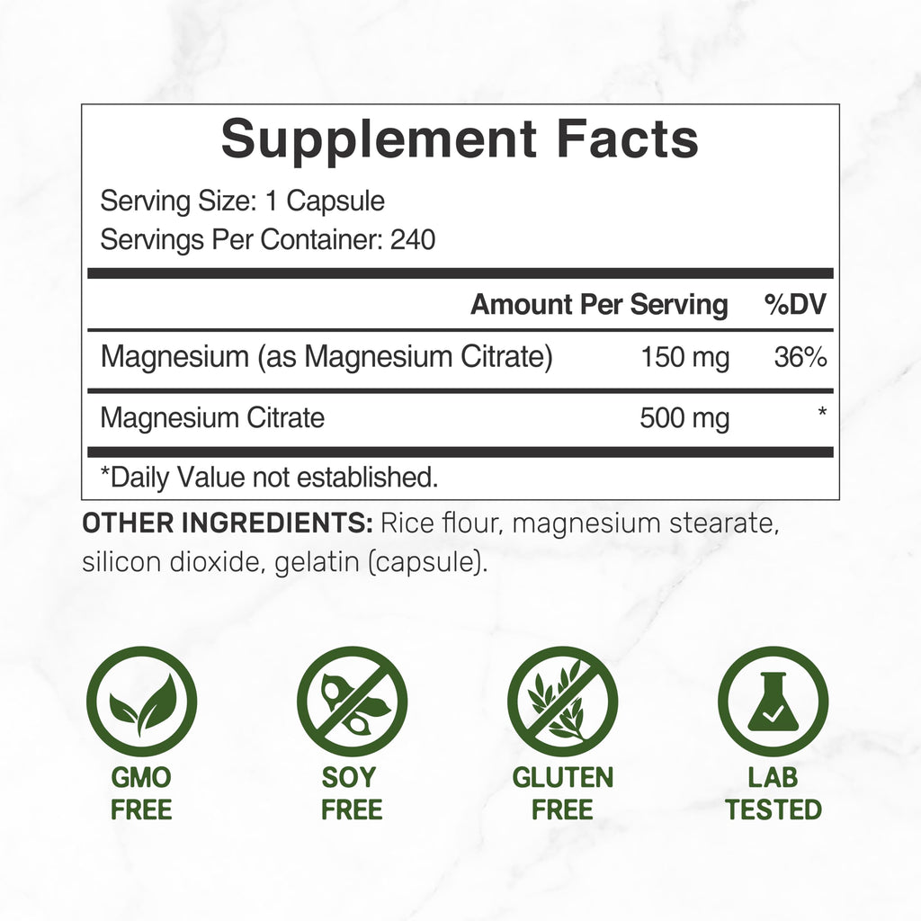 Citrato de Magnesio Deal Supplement 500mg (240 cápsulas)