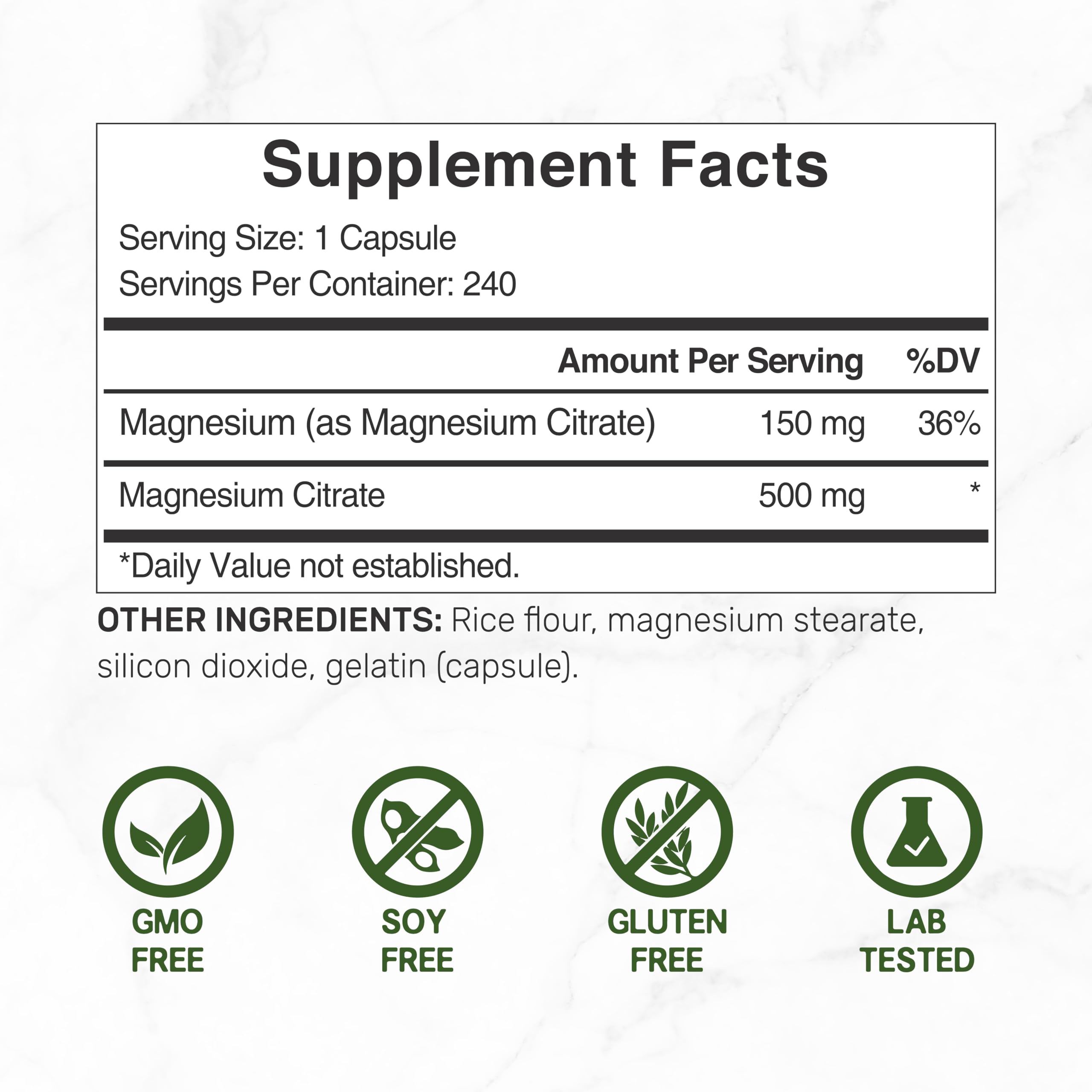 Citrato de Magnesio Deal Supplement 500mg (240 cápsulas)
