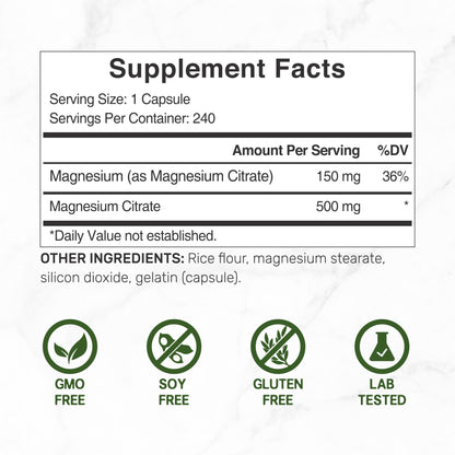 Citrato de Magnesio Deal Supplement 500mg (240 cápsulas)