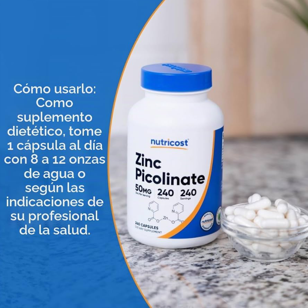 Picolinato de Zinc Nutricost 50mg (240 cápsulas)