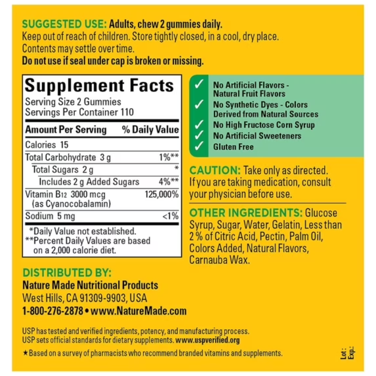 Vitamina B12 Nature Made 3.000mcg (220 gomas)