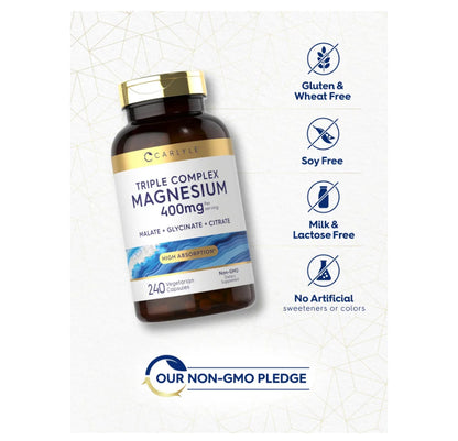 Triple Magnesio (Glicinato + Citrato + Malato) Carlyle (240 cápsulas)