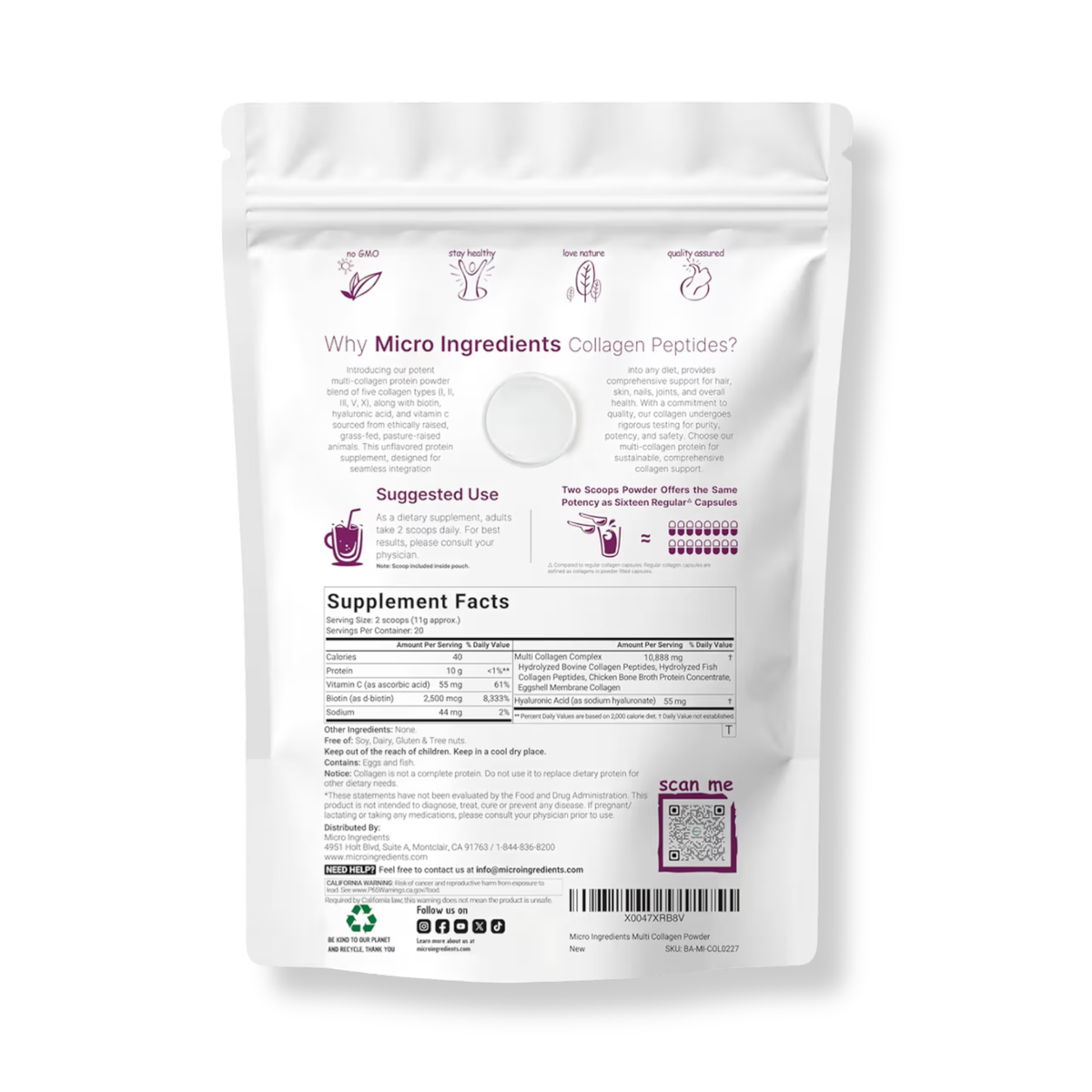 Multi Colágeno Peptidos Complex Microingredients en polvo (227 gramos)