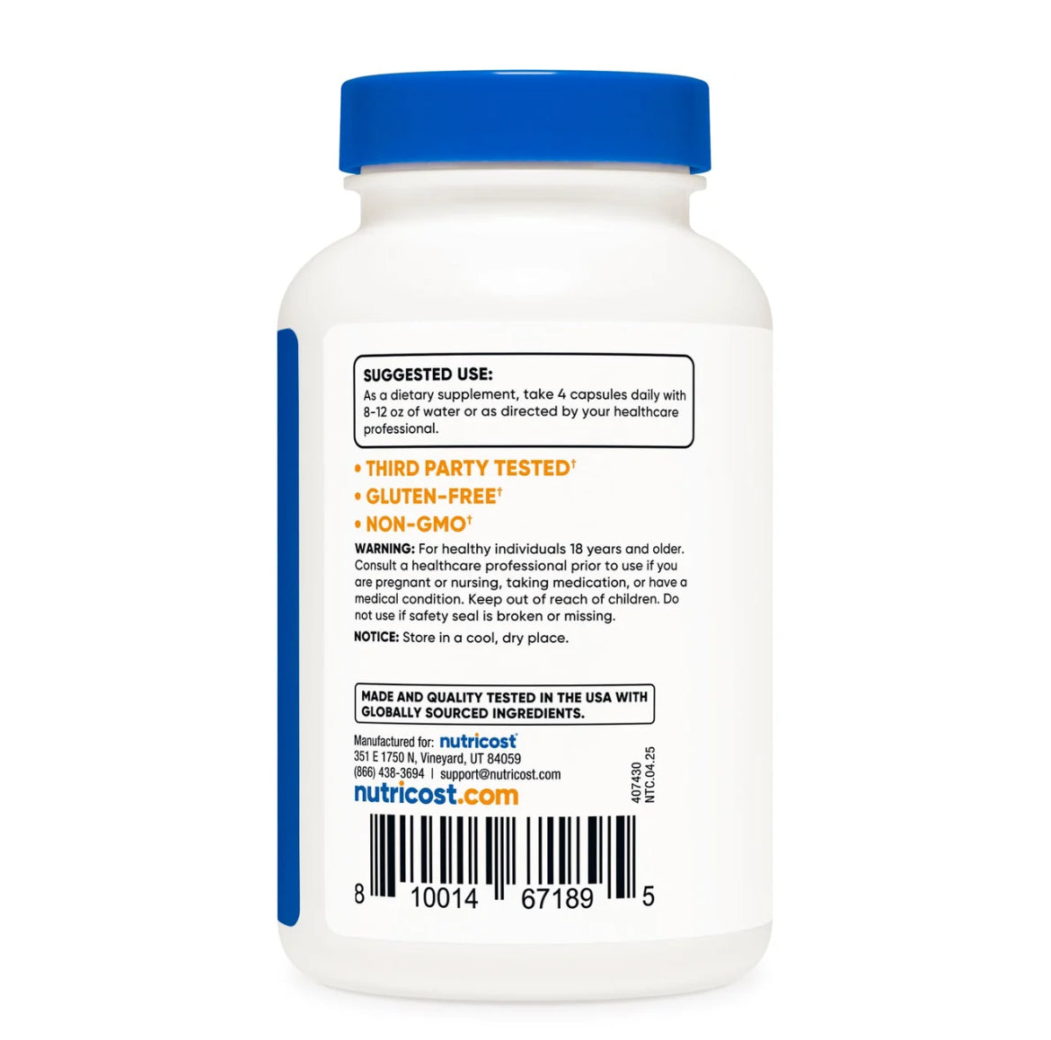 Citrato de Magnesio Nutricost 420mg (120 cápsulas)