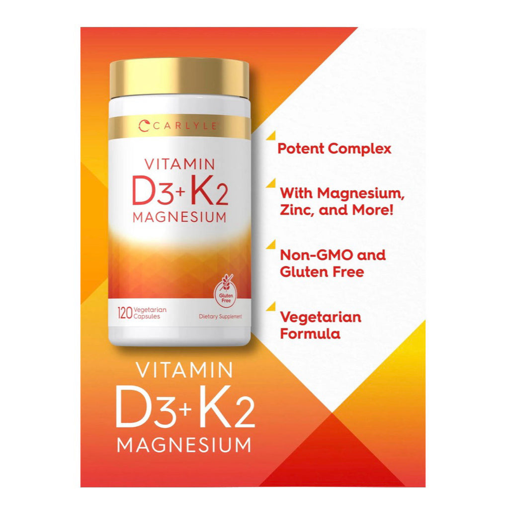Vitamina D3 + K2 con Magnesio Carlyle (120 cápsulas)