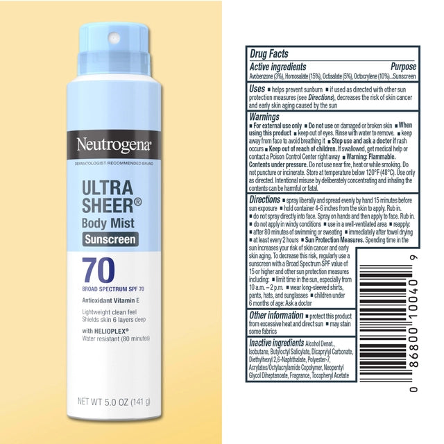 Protector Solar en Spray Neutrogena SPF 70 (141 gramos)