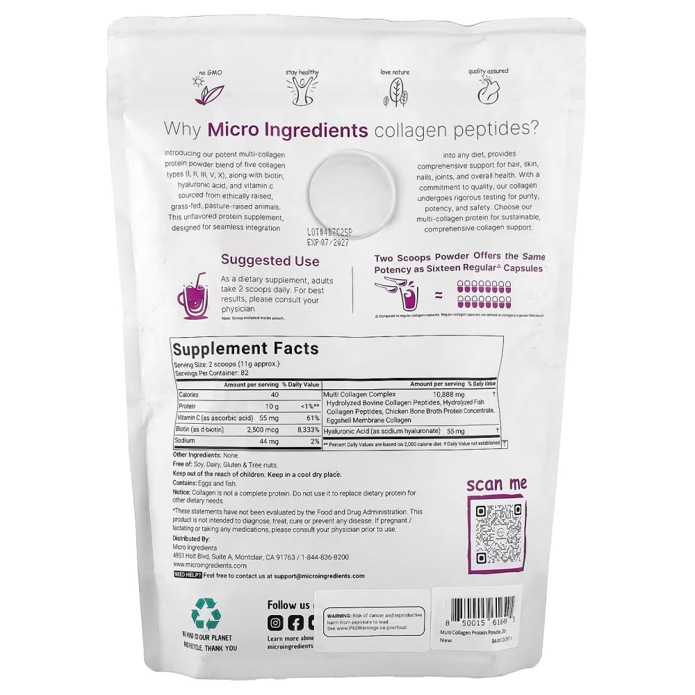 Multi Colágeno Peptidos Complex Microingredients en polvo (907 gramos)
