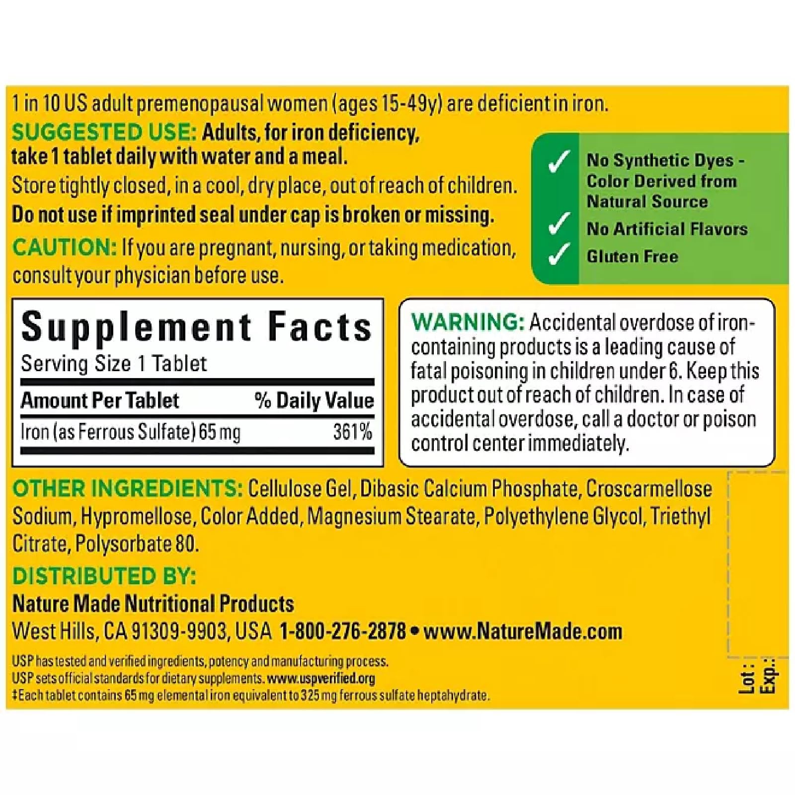 Hierro Nature Made 65mg (365 tabletas)