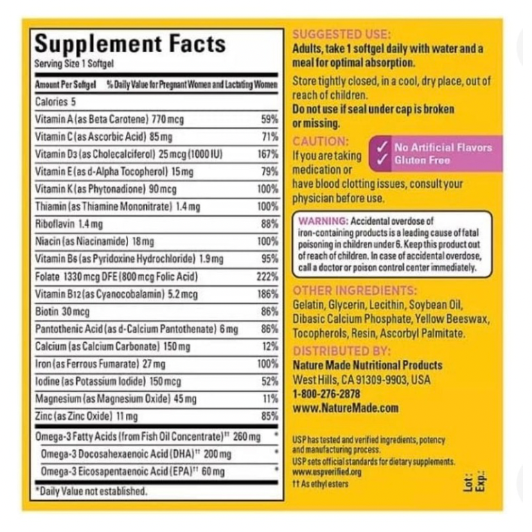 Multivitaminico Prenatal Nature Made (150 cápsulas)
