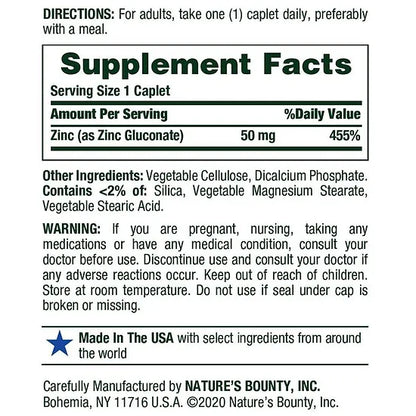 Zinc 50mg Nature's Bounty (400 Capletas)