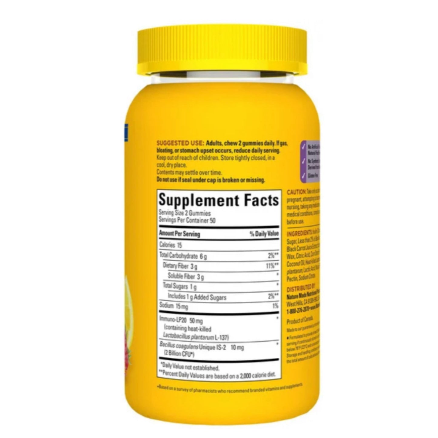 Triple Action Bioticos (Pre+ Pro + Post-biotics) Nature Made (100 gomitas)