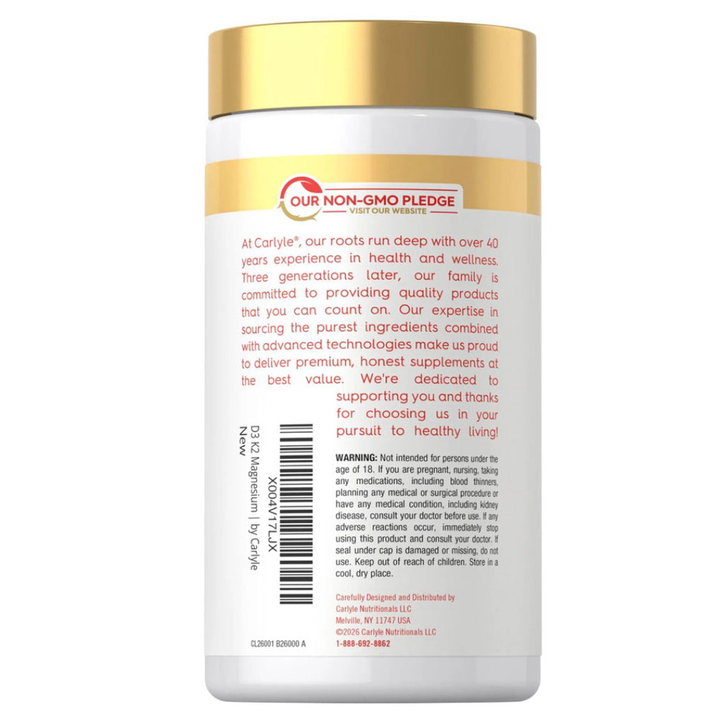 Vitamina D3 + K2 con Magnesio Carlyle (120 cápsulas)