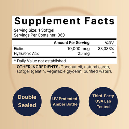 Biotina + Ácido Hialuronico NatureBell 10.000mcg (360 softgels)