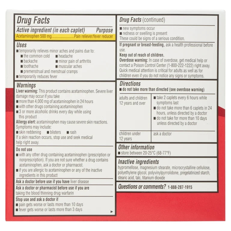 Acetaminophen Equate 500mg (2 pack-200 capletas)