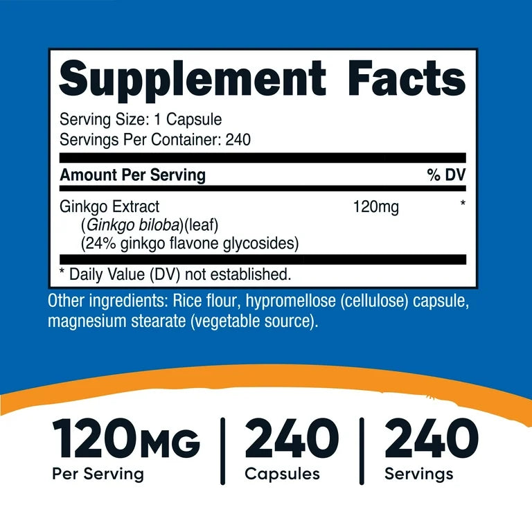 Ginkgo Biloba Nutricost 120mg (240 cápsulas)
