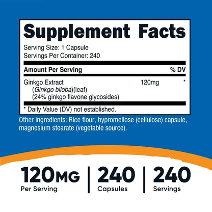 Ginkgo Biloba Nutricost 120mg (240 cápsulas)