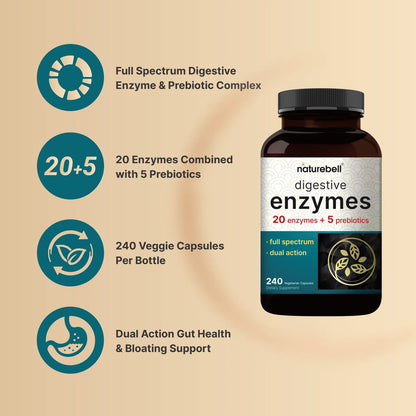 Enzimas Digestivas + Prebióticos NatureBell (240 cápsulas)
