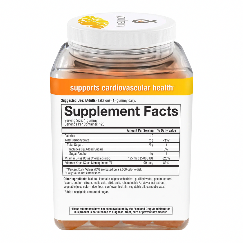 Vitamina K2 + D3 sin azúcar Youtheory (120 gomas)