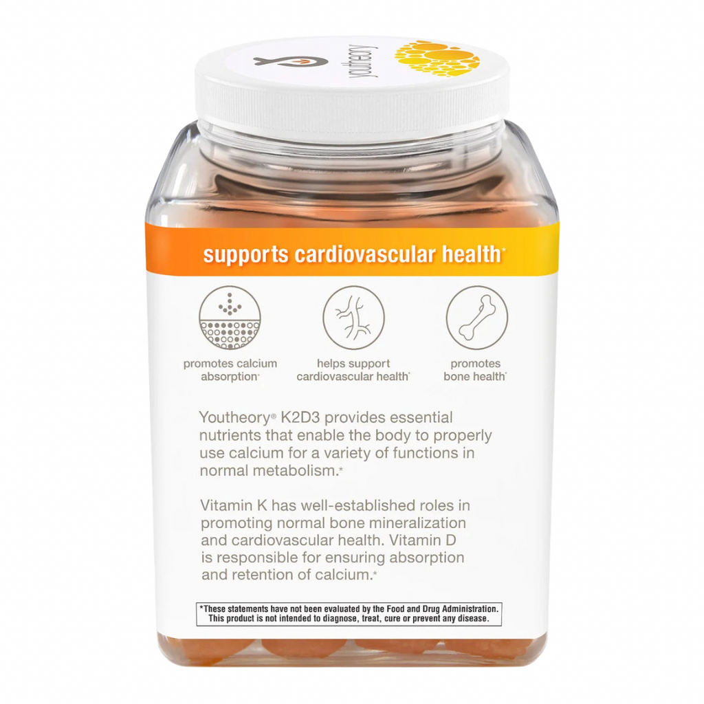 Vitamina K2 + D3 sin azúcar Youtheory (120 gomas)