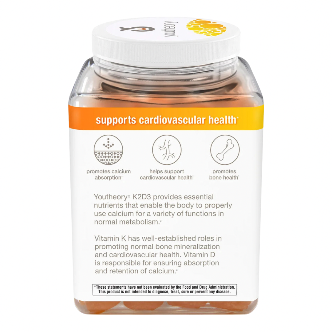 Vitamina K2 + D3 sin azúcar Youtheory (120 gomas)