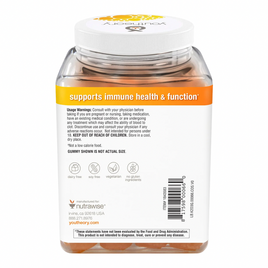 Vitamina K2 + D3 sin azúcar Youtheory (120 gomas)