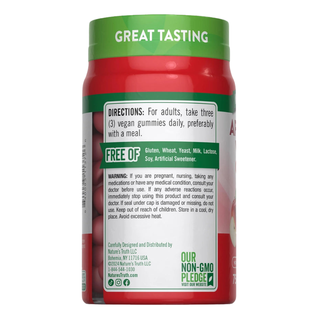 Vinagre de Sidra de Manzana Nature's Truth 600mg (75 gomitas)