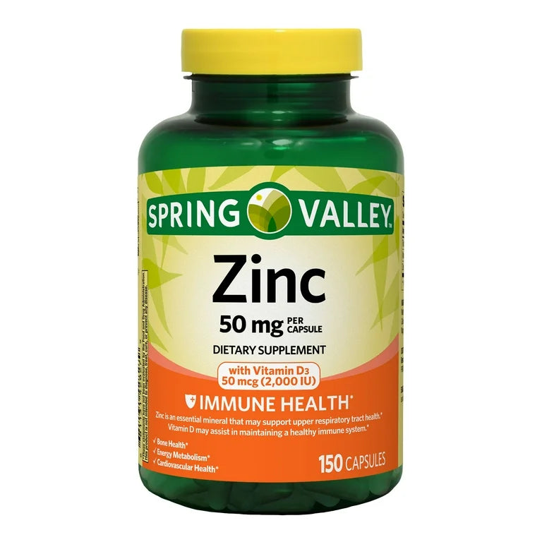 Zinc + Vitamina D3 Spring Valley 50mg (150 cápsulas)