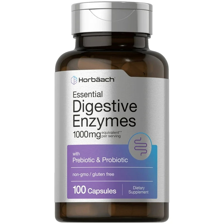 Enzimas Digestivas + Prebióticos y Probióticos Horbaach 1.000mg (100 cápsulas)