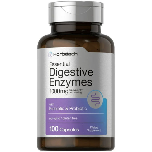 Enzimas Digestivas + Prebióticos y Probióticos Horbaach 1.000mg (100 cápsulas)