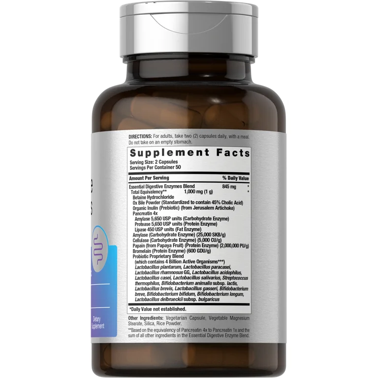 Enzimas Digestivas + Prebióticos y Probióticos Horbaach 1.000mg (100 cápsulas)